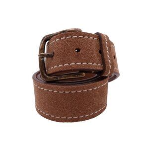 Red Saks Fifth Avenue Dress Belt Sz 35 Tan Suede Genuine Leather Adjustable